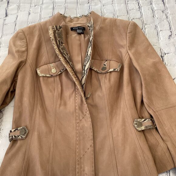 Etcetera Jacket Women’s Size 14 Tan 100% Leather with Faux Snakeskin Accents - Picture 6 of 12